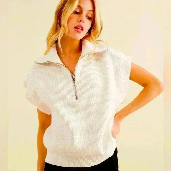 Ivory Zip Up Sleeveless Sweater/Vest - Picture 1 of 2